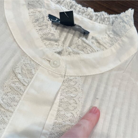 NWT J.Crew Sz M Lace-Trim Cinched-Waist Top White Cotton Voile Long Sleeve CJ461 - Picture 5 of 12